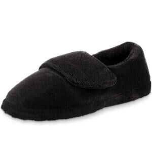 Acorn Men’s Adjustable Wrap Slippers | Black Faux Fur Lined | Size 9/10